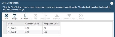Structured Component Price Comparison example
